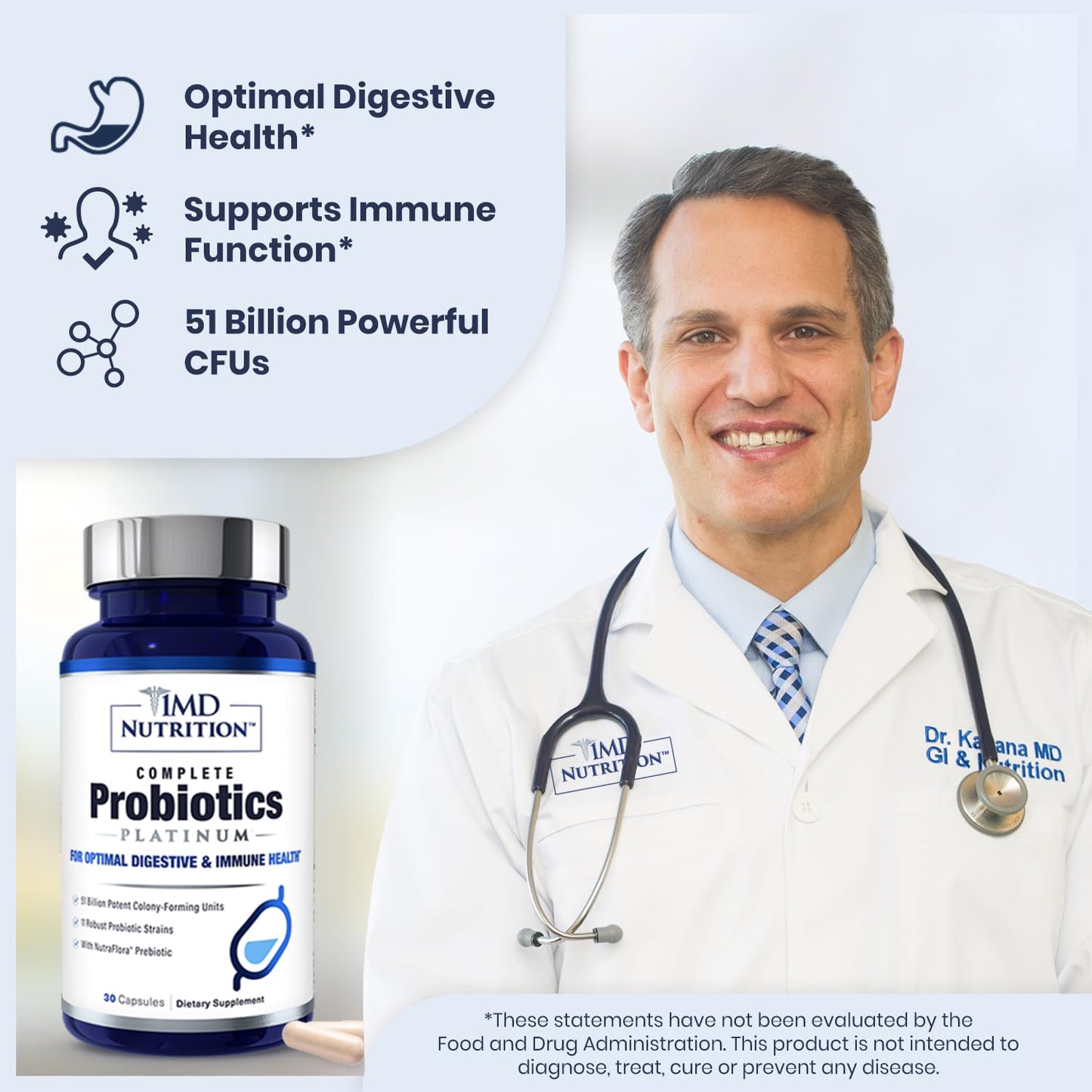 1MD Nutrition Complete Probiotics Platinum – 51B CFU, 11 Strains, Dairy-Free, 30 Capsules