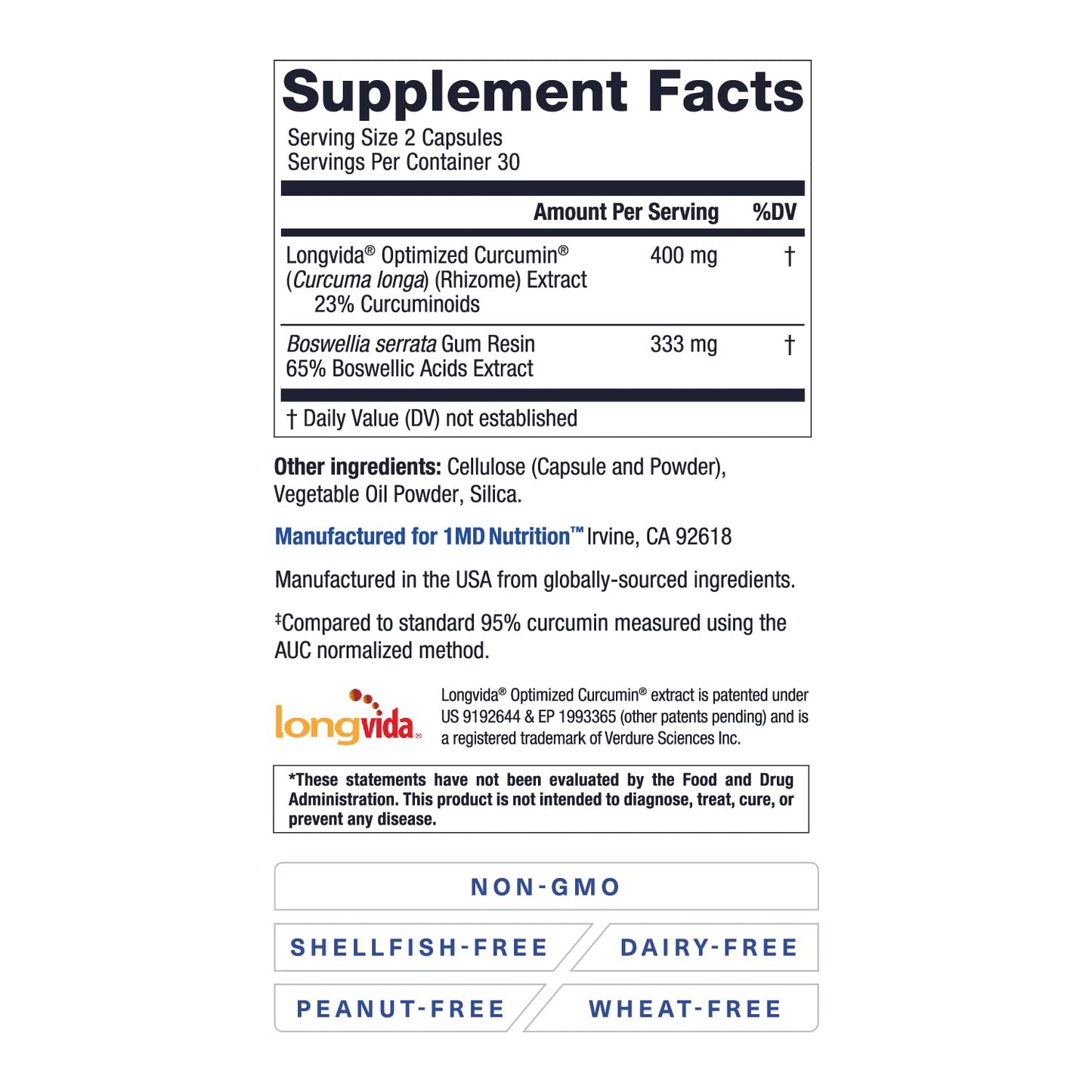 1MD Nutrition CurcuminMD Plus – Turmeric Curcumin with Boswellia Serrata | Longvida Optimized Absorption | 180 Capsules (3-Pack)
