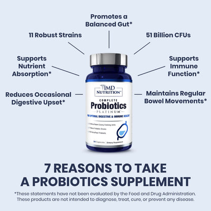 1MD Complete Probiotics Platinum | 51 Billion CFU, 11 Strains, Dairy-Free | Digestive & Immune Support | 2-Pack
