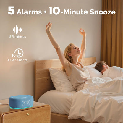 1Mii White Noise Sleep Machine with 18 Sounds, 7-Color Night Light, App Control, Alarm Clock, Timer, 16 Volume Levels – Blue