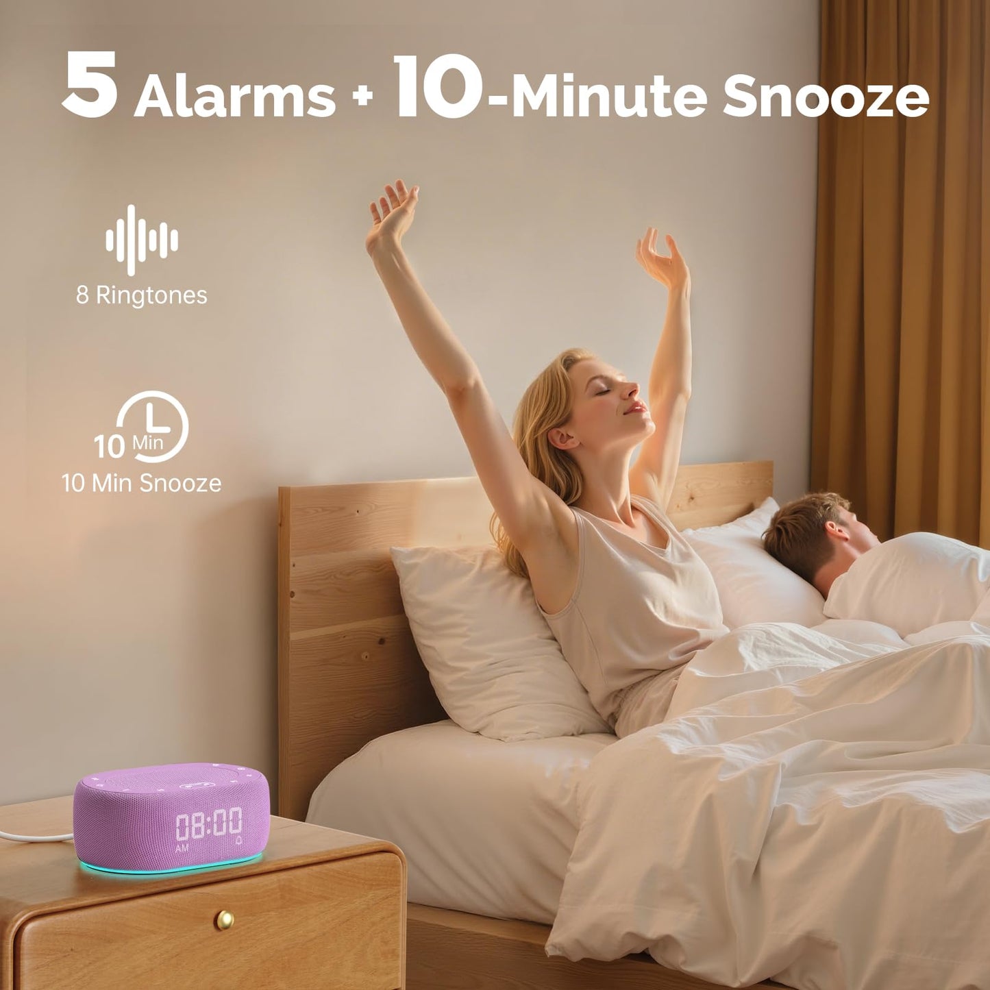 1Mii Purple White Noise Sleep Machine – 18 Sounds, Night Light, App Control, Alarm & Timer