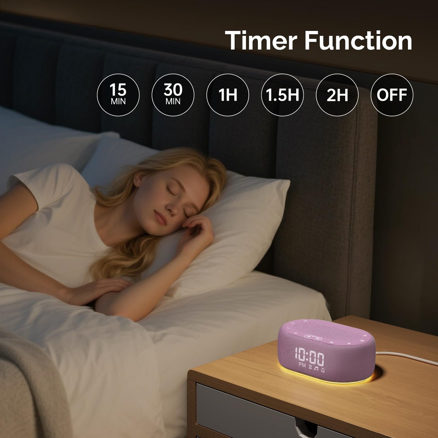 1Mii Purple White Noise Sleep Machine – 18 Sounds, Night Light, App Control, Alarm & Timer
