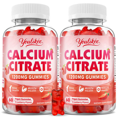 2-Pack Calcium Citrate Gummies 1200mg – Vegan, Strawberry, 120 Count