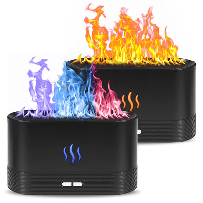 2 Pack Essential Oil Diffuser - 7 Color Flame, Auto-Off, 180mL, Black
