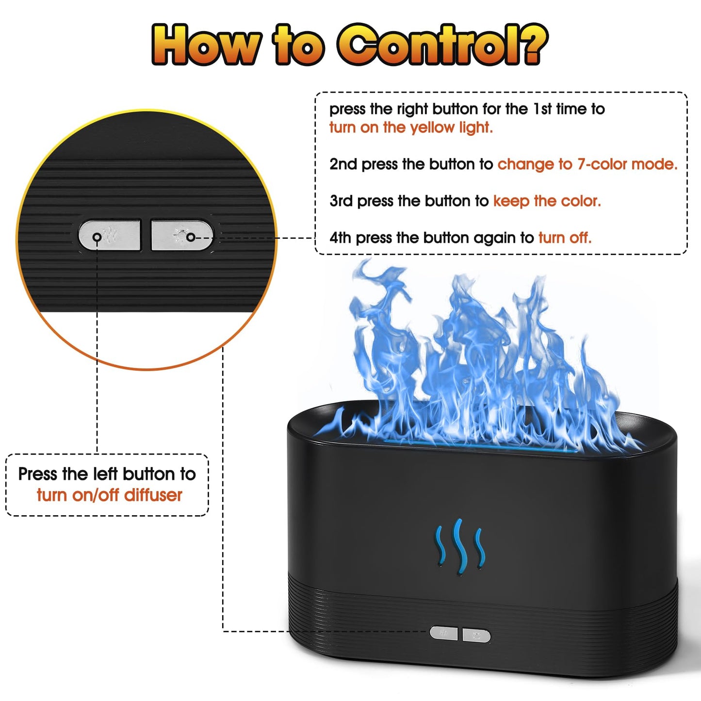 2 Pack Essential Oil Diffuser - 7 Color Flame, Auto-Off, 180mL, Black