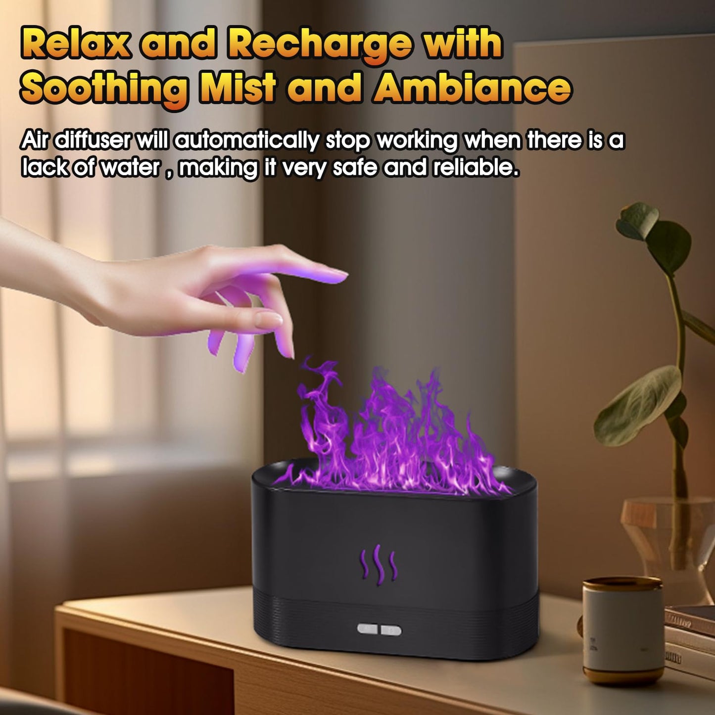2 Pack Essential Oil Diffuser - 7 Color Flame, Auto-Off, 180mL, Black