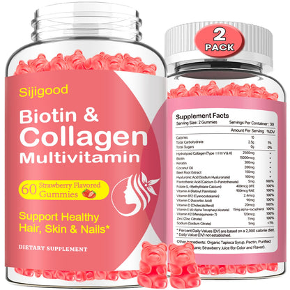 2 Pack Multi Collagen Peptides Gummies – Type I-V, Biotin, HA, Vitamins