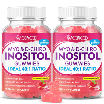 2-Pack Myo-Inositol and D-Chiro Inositol Gummies – 40:1 Ratio, Raspberry Flavor, 120 Count