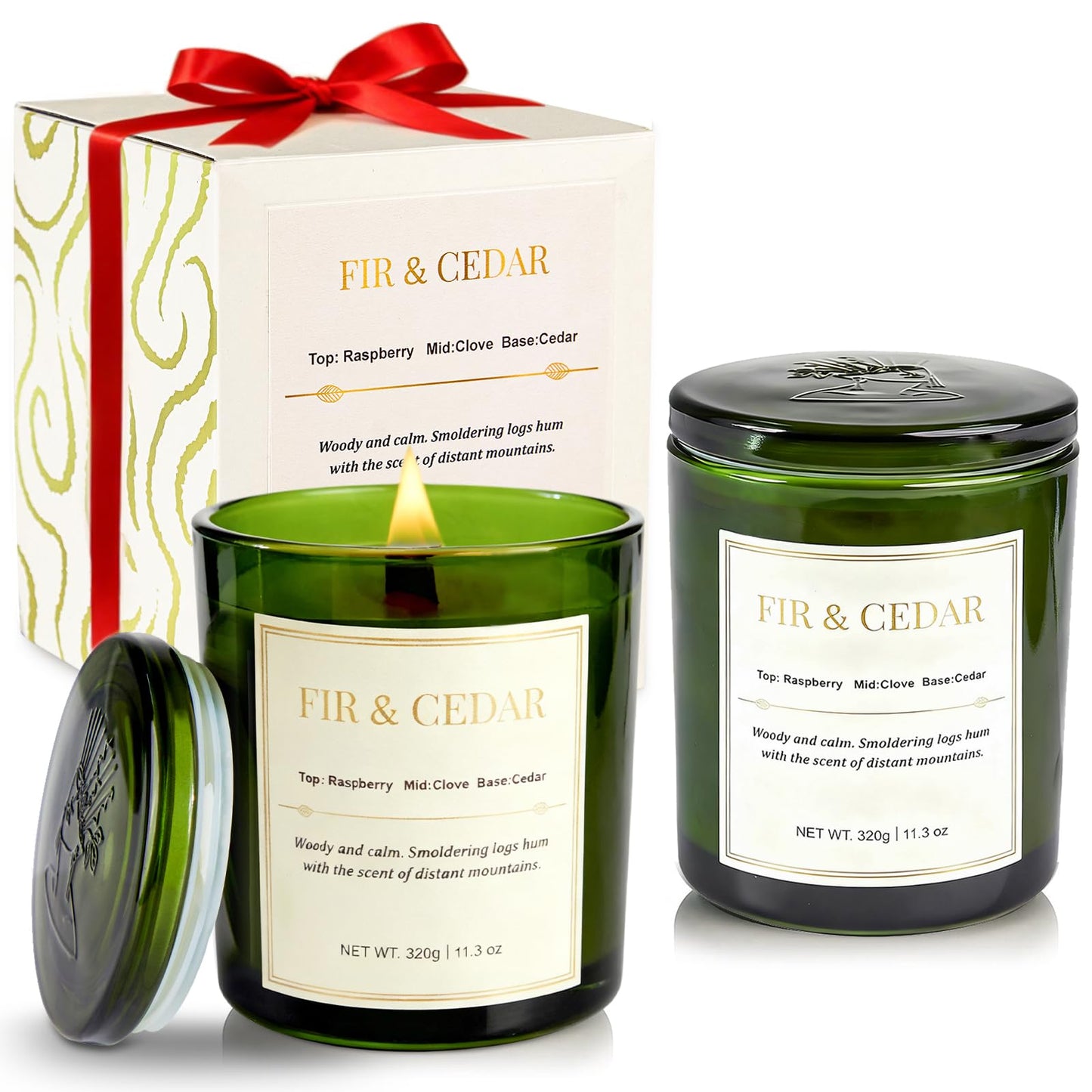 2 Pack Wood Wick Scented Candles Gift Set – Balsam Fir & Cedarwood, Natural Soy Wax