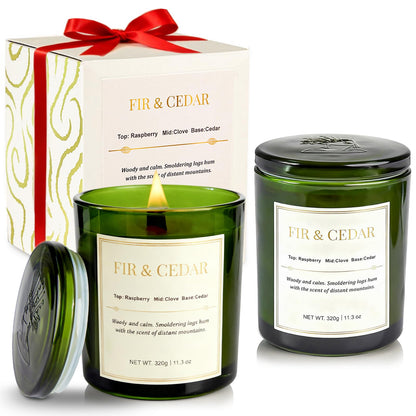 2 Pack Wood Wick Scented Candles Gift Set – Balsam Fir & Cedarwood, Natural Soy Wax