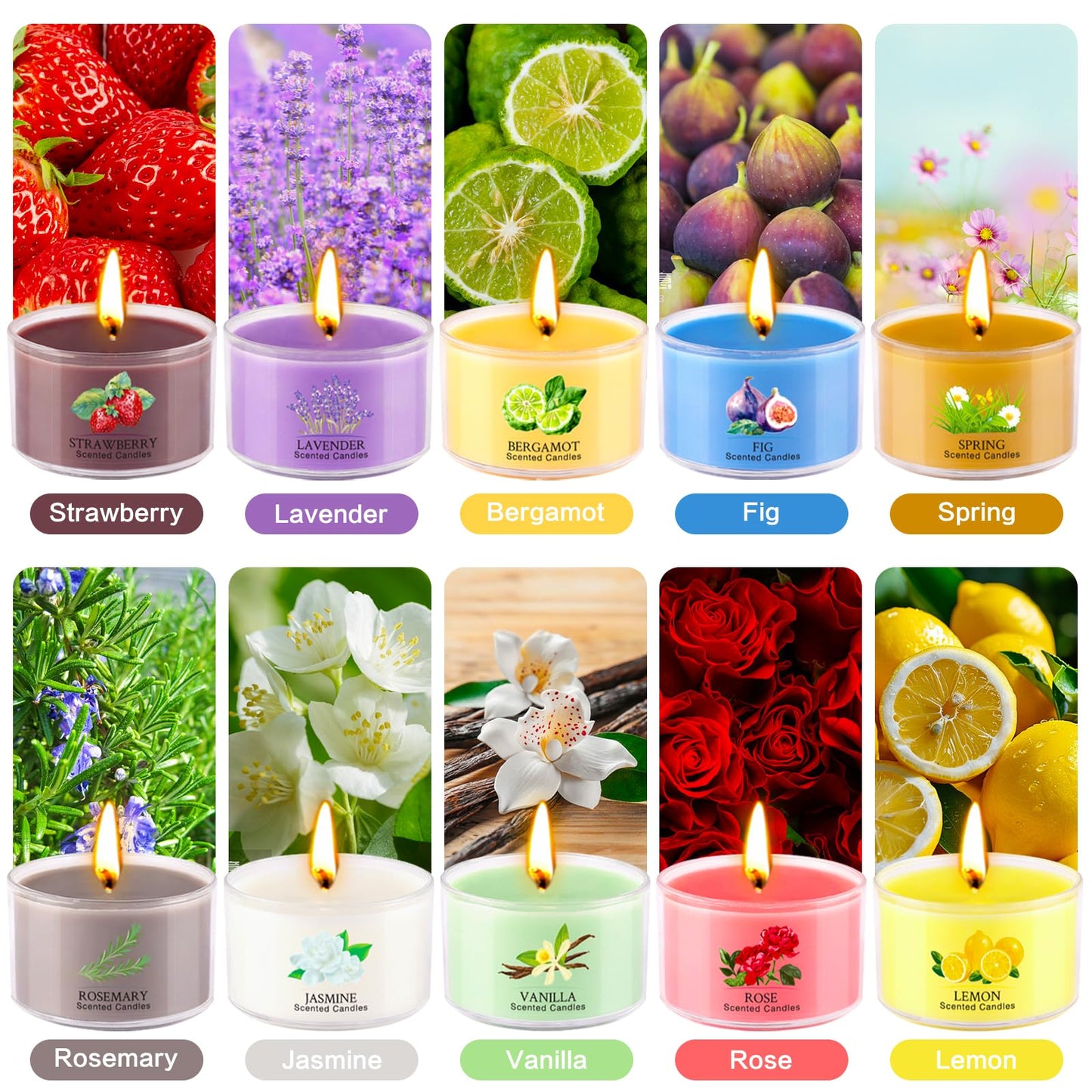 20 Pack Scented Candles Gift Set – 1.6oz Mini Jars, 10 Fragrances & Colors, Natural Soy Wax