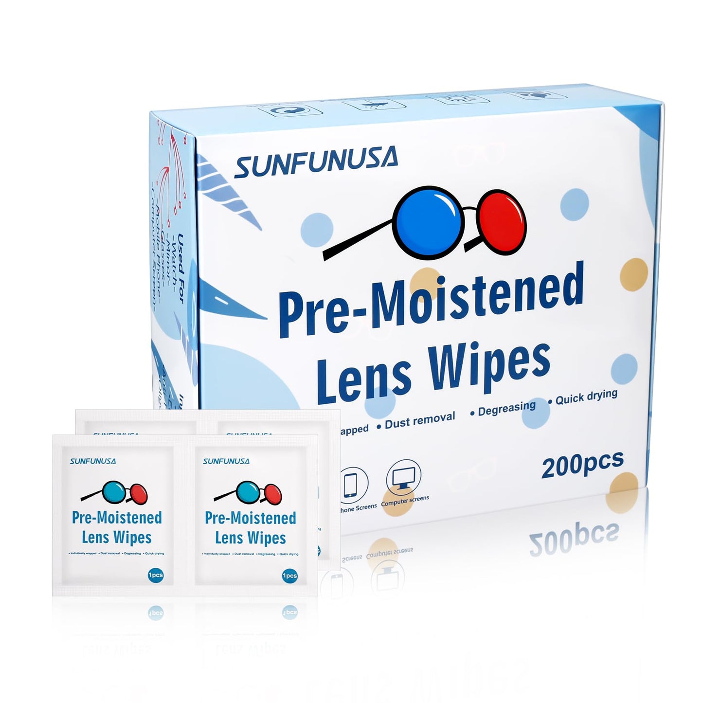 200 Count Lens Cleaning Wipes - Pre-Moistened, Individually Wrapped, Streak-Free, Fast Drying
