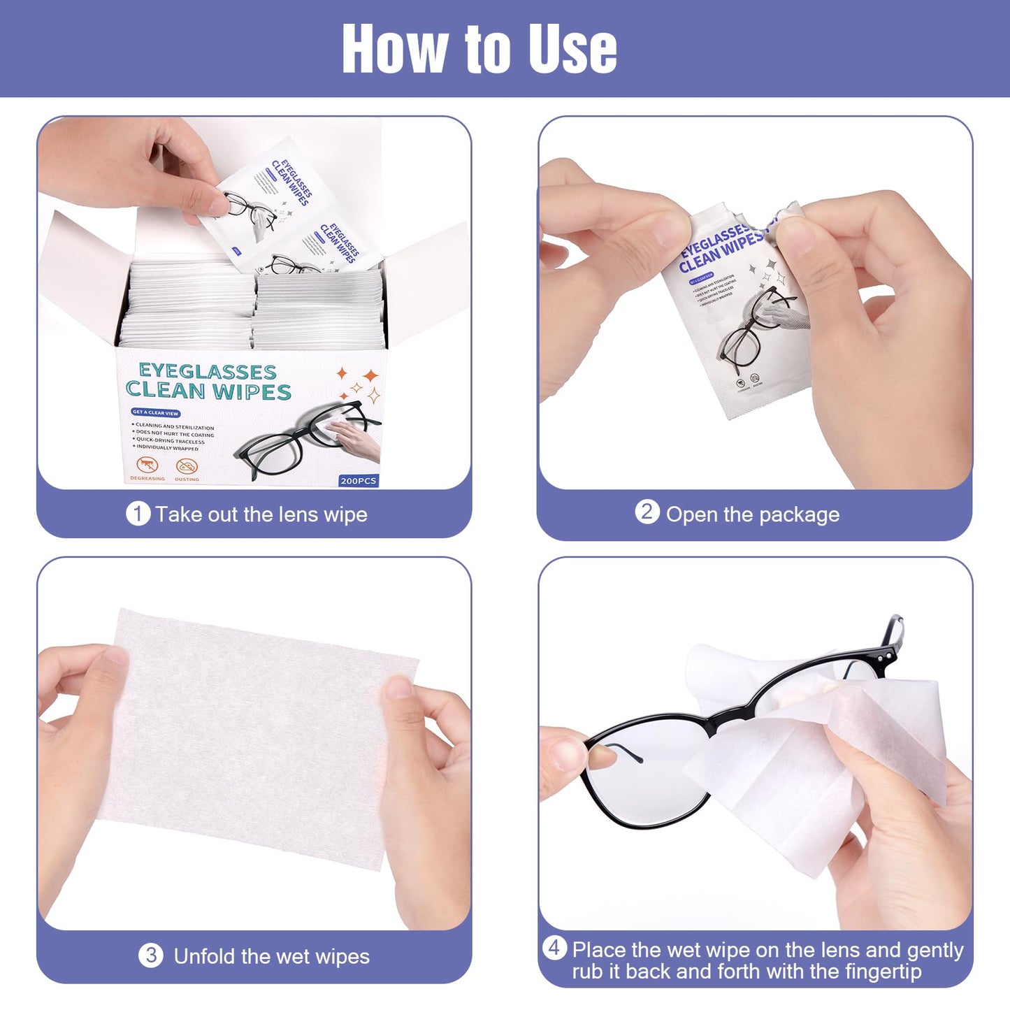 200 Pack Large Glasses Cleaner Wipes – Eyeglasses & Screens (4.72 x 5.91 in)