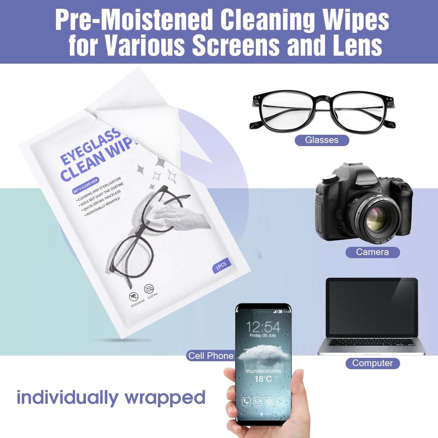 200 Pack Large Glasses Cleaner Wipes – Eyeglasses & Screens (4.72 x 5.91 in)