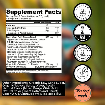Superfood Mushroom Gummies – 2,008 mg Multi Lions Mane, Reishi, Cordyceps