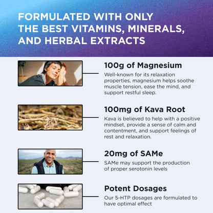200 mg 5-HTP Elite with Kava, Magnesium & SAM-e – Sleep & Wellbeing, 60 Capsules