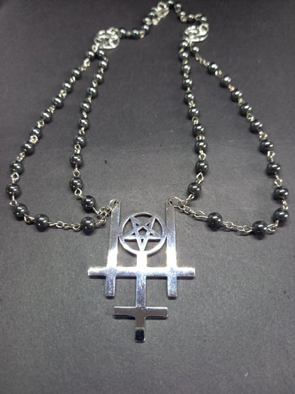 Occult "Satanic Trinity ,three inverted crosses with inverted pentagram" double layer rosary