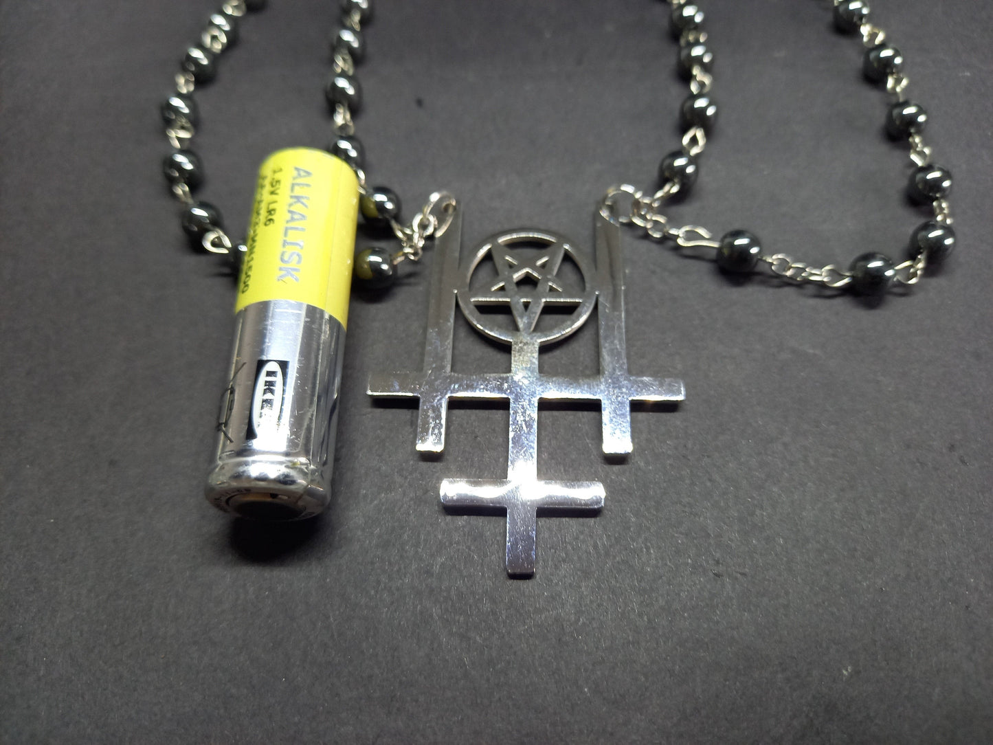 Occult "Satanic Trinity ,three inverted crosses with inverted pentagram" double layer rosary