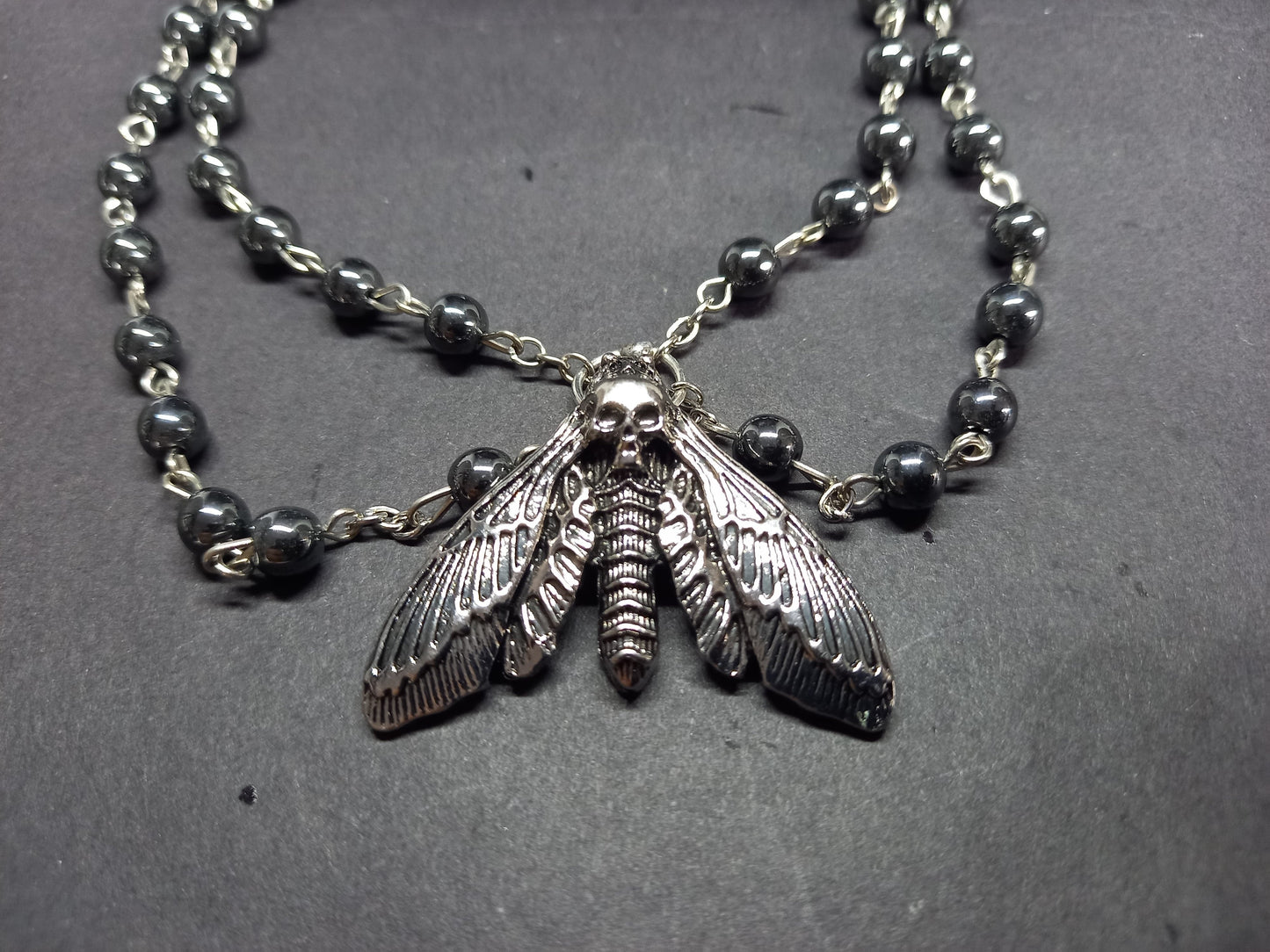 Witchcraft Pagan "Death head moth with pentagrams" double layer witch rosary
