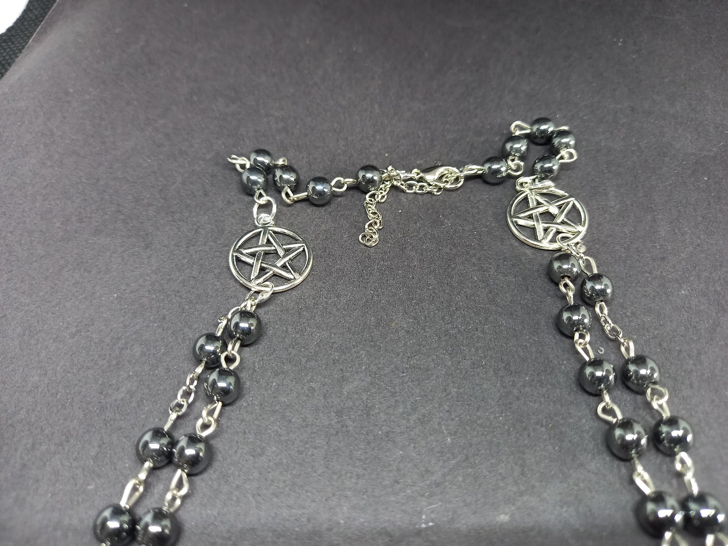 Witchcraft Pagan "Death head moth with pentagrams" double layer witch rosary