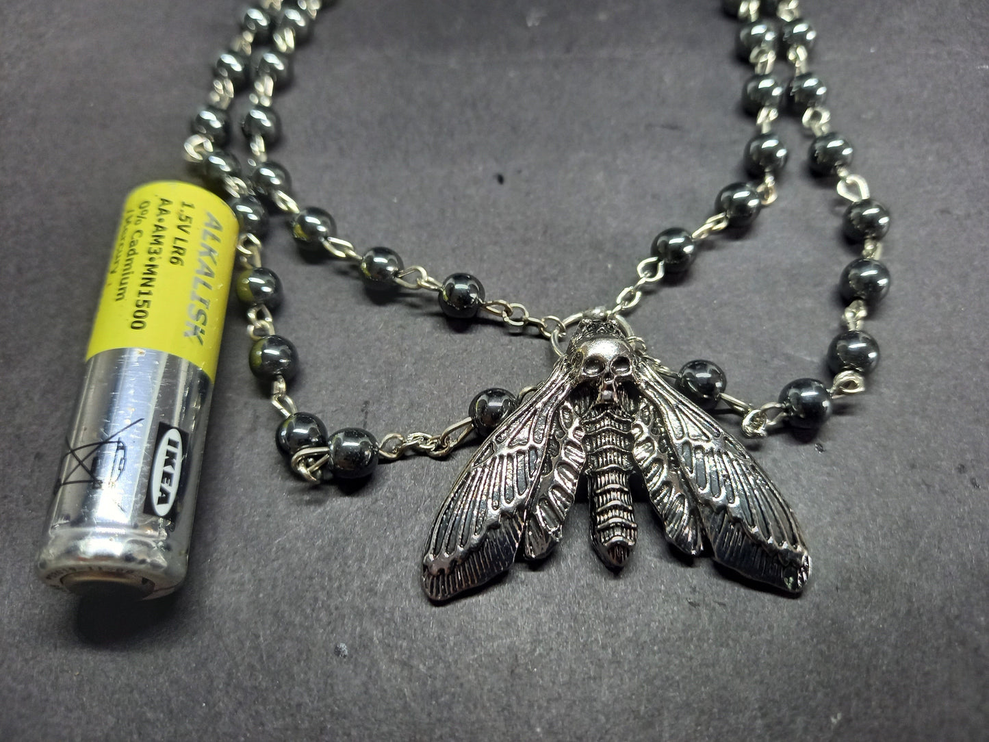 Witchcraft Pagan "Death head moth with pentagrams" double layer witch rosary