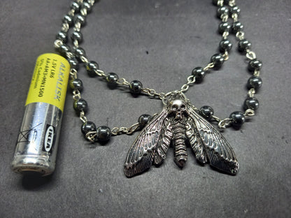 Witchcraft Pagan "Death head moth with pentagrams" double layer witch rosary