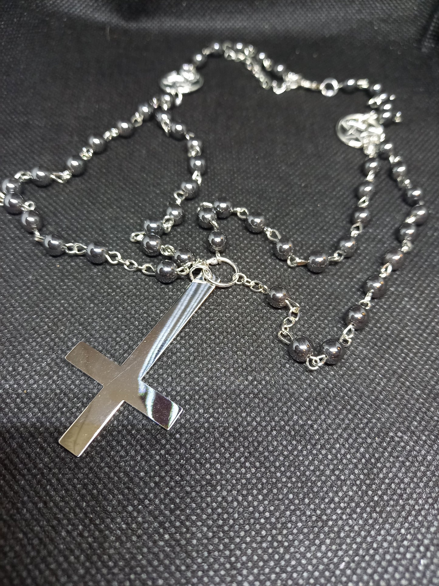 witch witchcraft Satanic Occult "Stainless steel Inverted cross with inverted pentagrams " double layer rosary