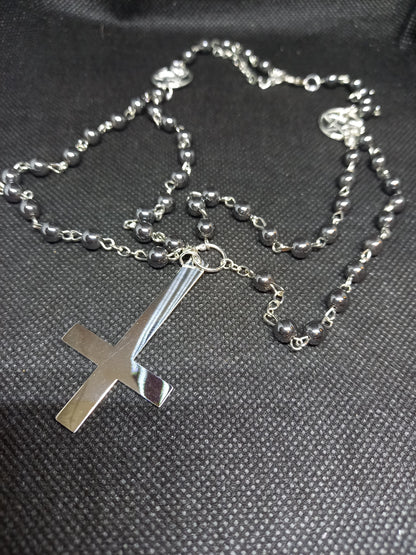witch witchcraft Satanic Occult "Stainless steel Inverted cross with inverted pentagrams " double layer rosary