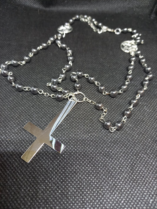 witch witchcraft Satanic Occult "Stainless steel Inverted cross with inverted pentagrams " double layer rosary