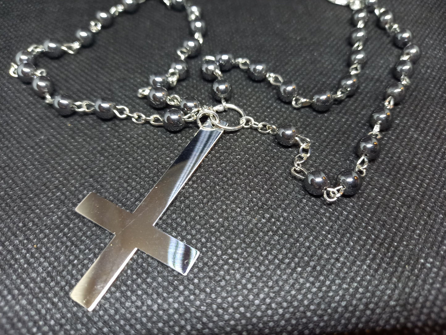witch witchcraft Satanic Occult "Stainless steel Inverted cross with inverted pentagrams " double layer rosary