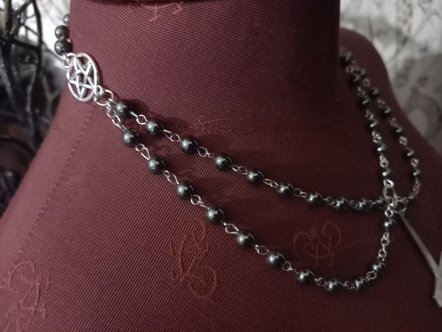 witch witchcraft Satanic Occult "Stainless steel Inverted cross with inverted pentagrams " double layer rosary
