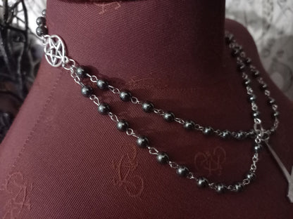 witch witchcraft Satanic Occult "Stainless steel Inverted cross with inverted pentagrams " double layer rosary