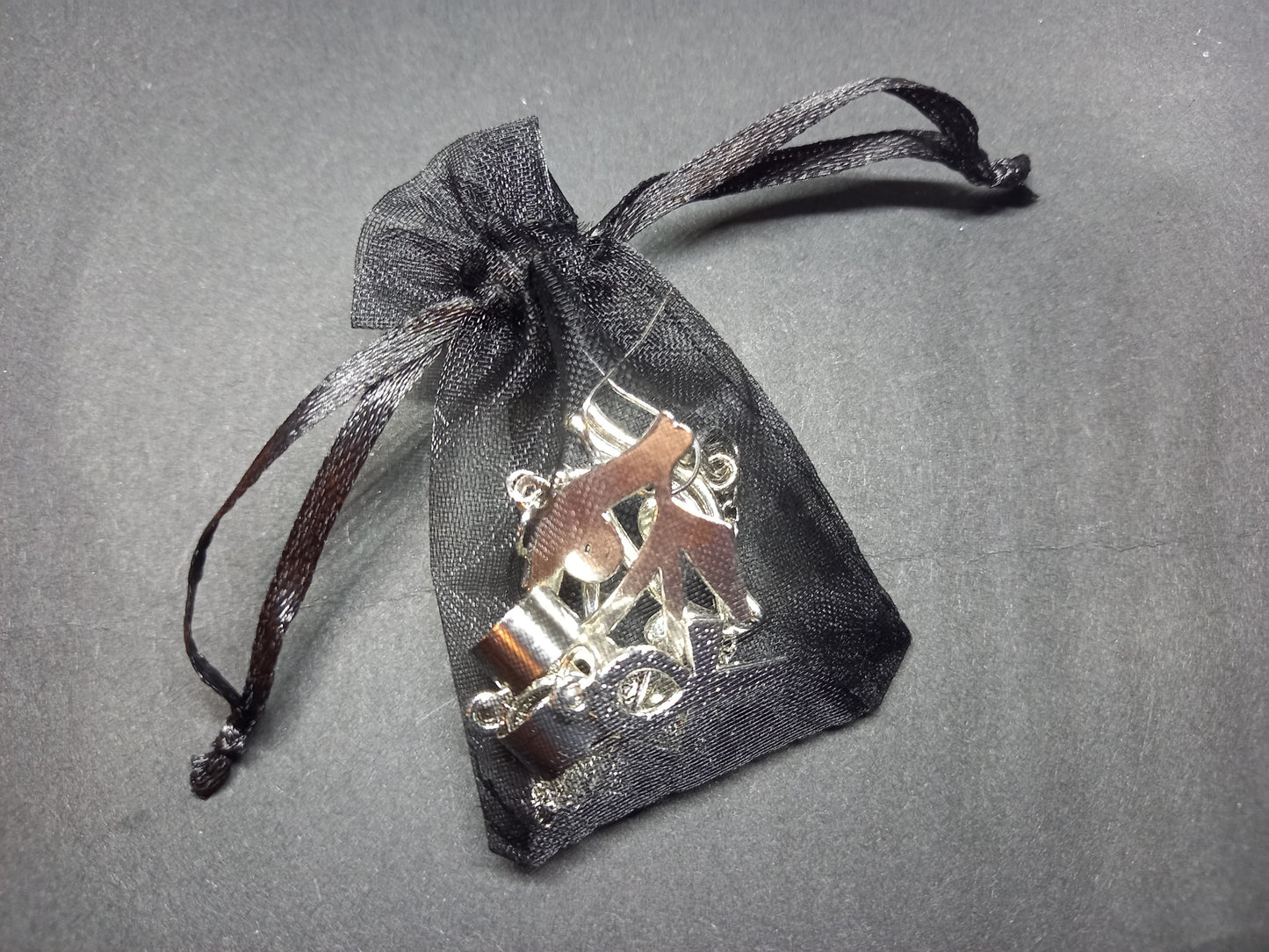 Earings , " Eye of Horus" with chain and ear cuff and small ankh :goth witchy