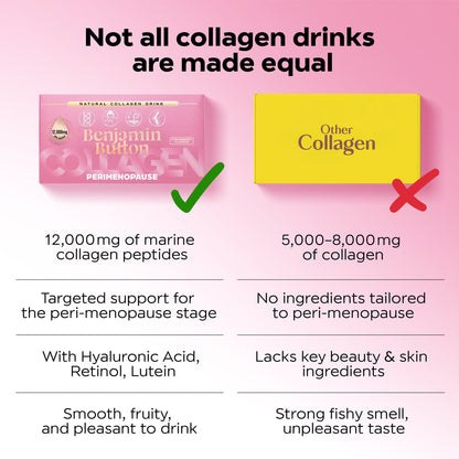 Benjamin Button 12,000mg Marine Collagen Drink - Strawberry Liquid Sachets - 14 Sachets - Perimenopause Support