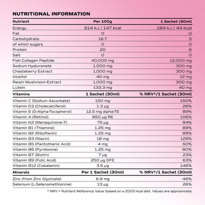 Benjamin Button 12,000mg Marine Collagen Drink - Strawberry Liquid Sachets - 14 Sachets - Perimenopause Support