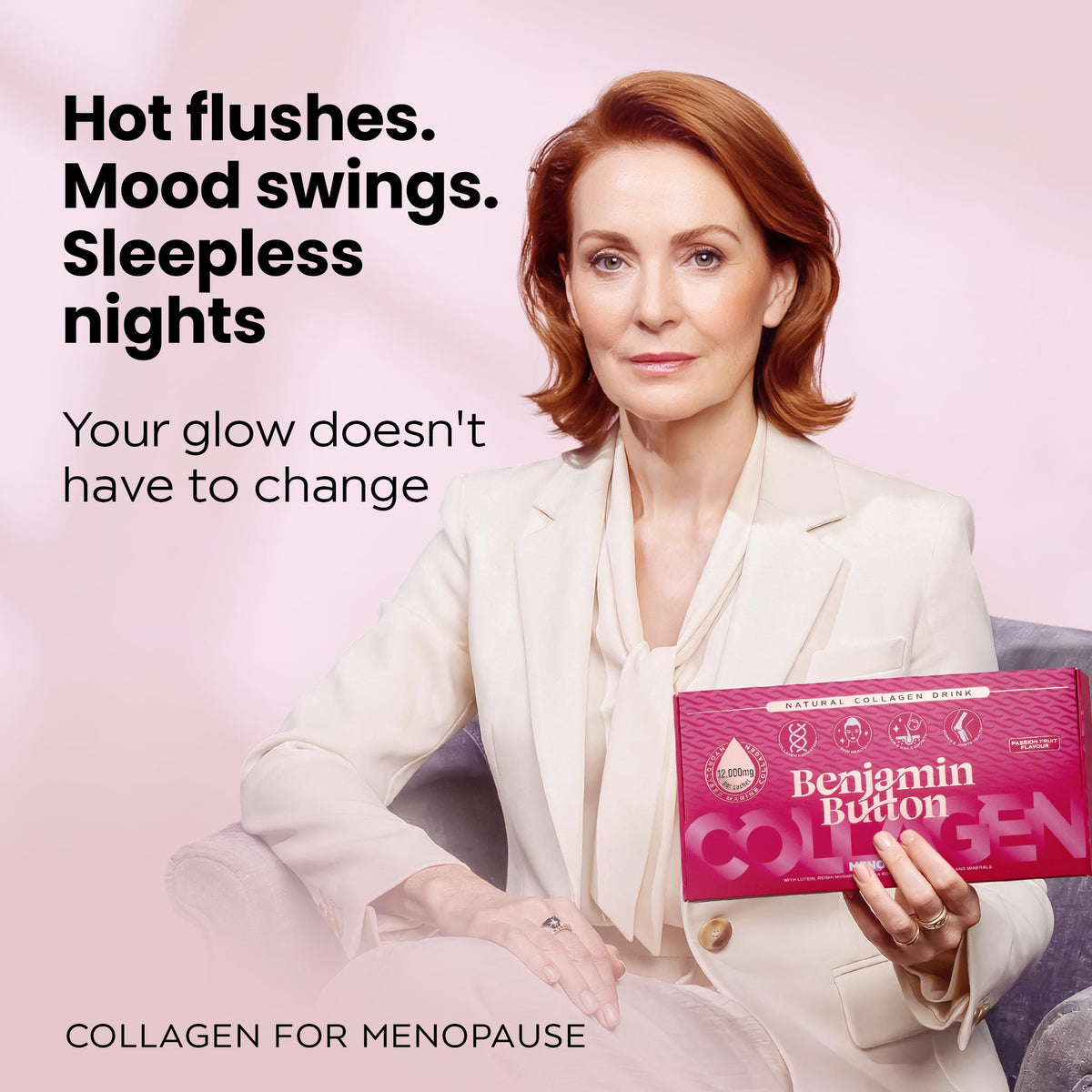Benjamin Button 12,000mg Marine Collagen Drink - Passionfruit Liquid Sachets - 14 Sachets - Menopause Support