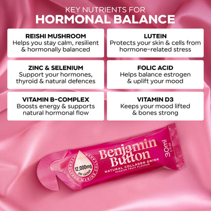 Benjamin Button 12,000mg Marine Collagen Drink - Passionfruit Liquid Sachets - 14 Sachets - Menopause Support