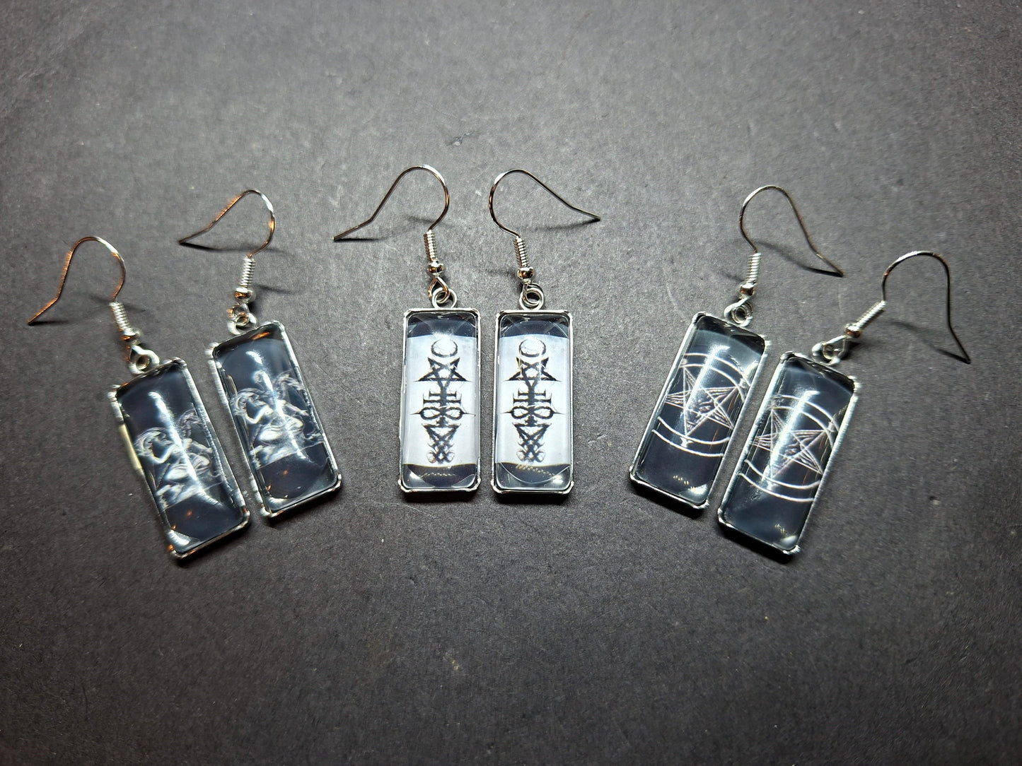 Goth Gothic Witchy Occult "Satanic" Stainless Steel rectangle image earrings
