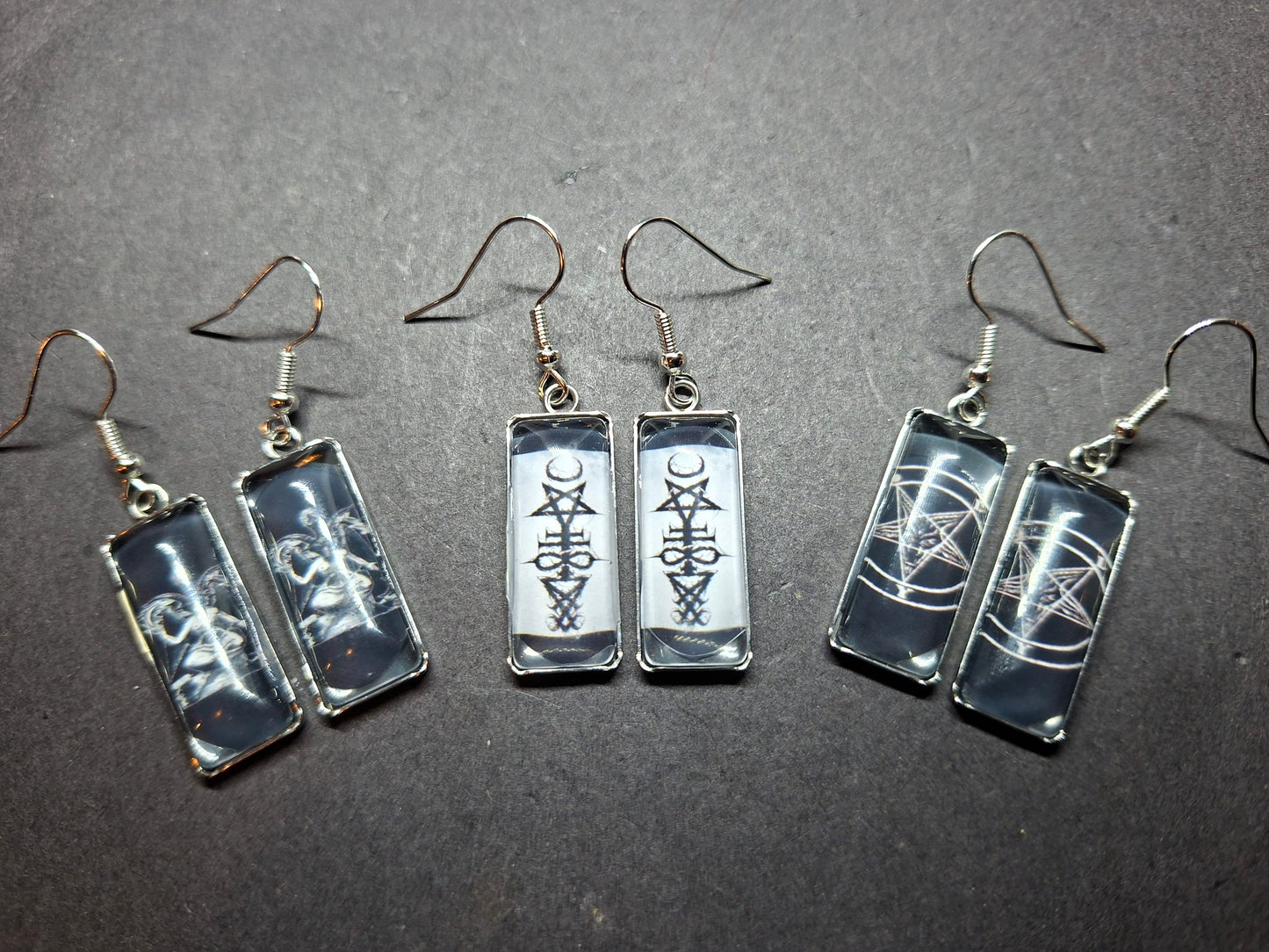 Goth Gothic Witchy Occult "Satanic" Stainless Steel rectangle image earrings