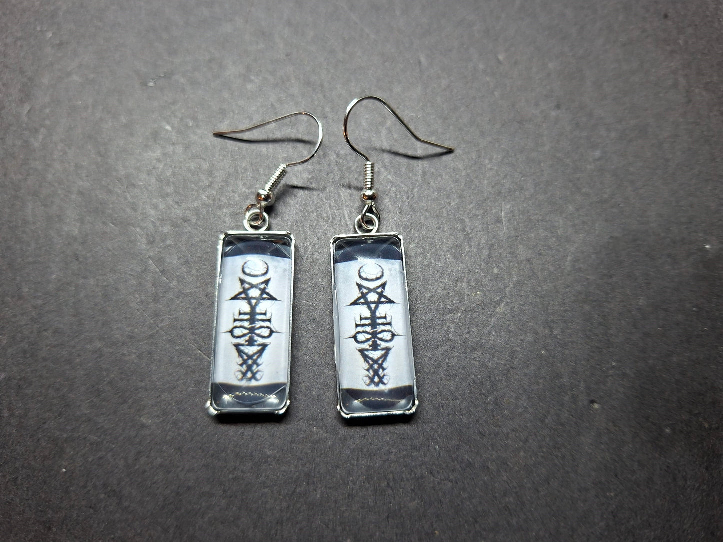Goth Gothic Witchy Occult "Satanic" Stainless Steel rectangle image earrings