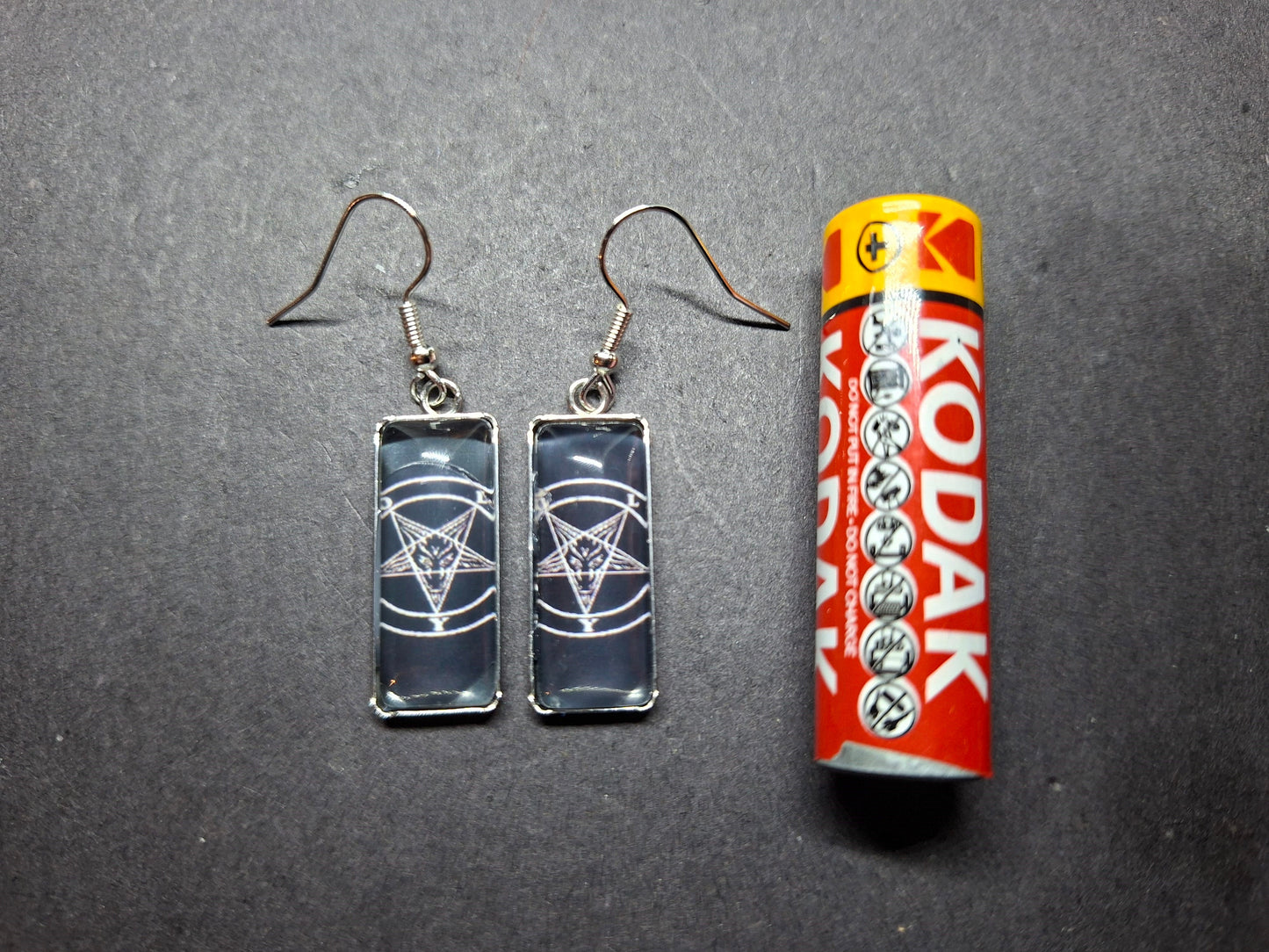 Goth Gothic Witchy Occult "Satanic" Stainless Steel rectangle image earrings