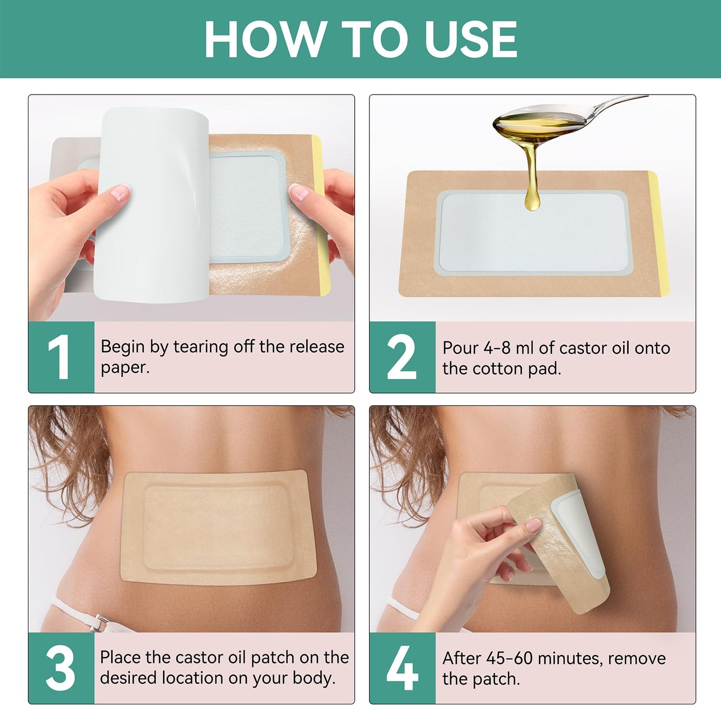 20Pcs Castor Oil Pack Wrap - Organic Cotton Patches for Liver & Stomach