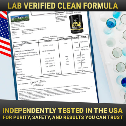 High Strength Lion's Mane Gummies with Ashwagandha & L-Theanine – Focus & Memory