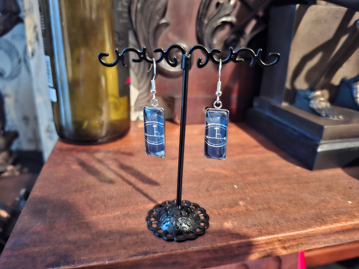 Goth Gothic Witchy Occult Sigil of "Lilith" Inspired Stainless Steel rectangle image earrings