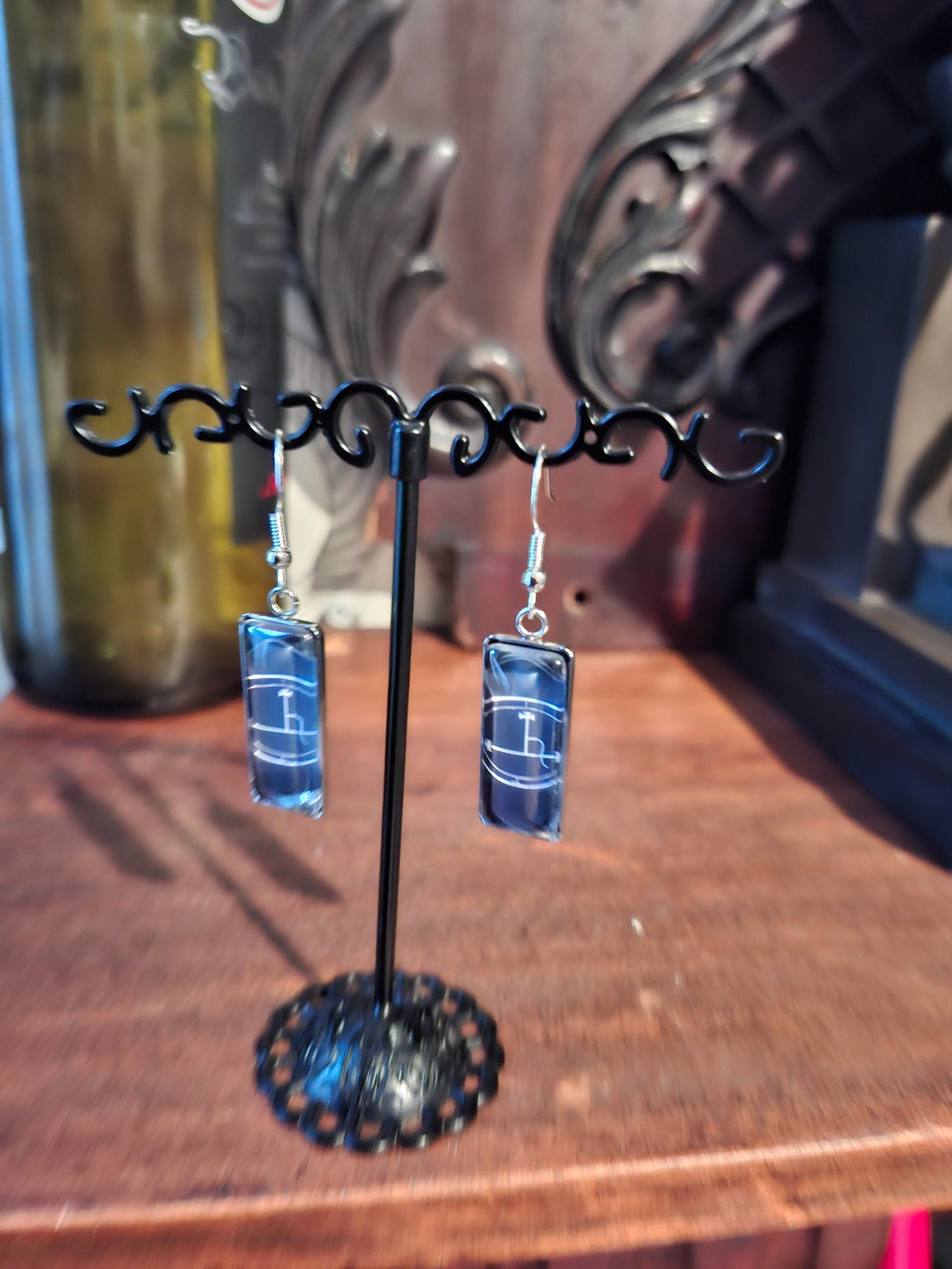 Goth Gothic Witchy Occult Sigil of "Lilith" Inspired Stainless Steel rectangle image earrings