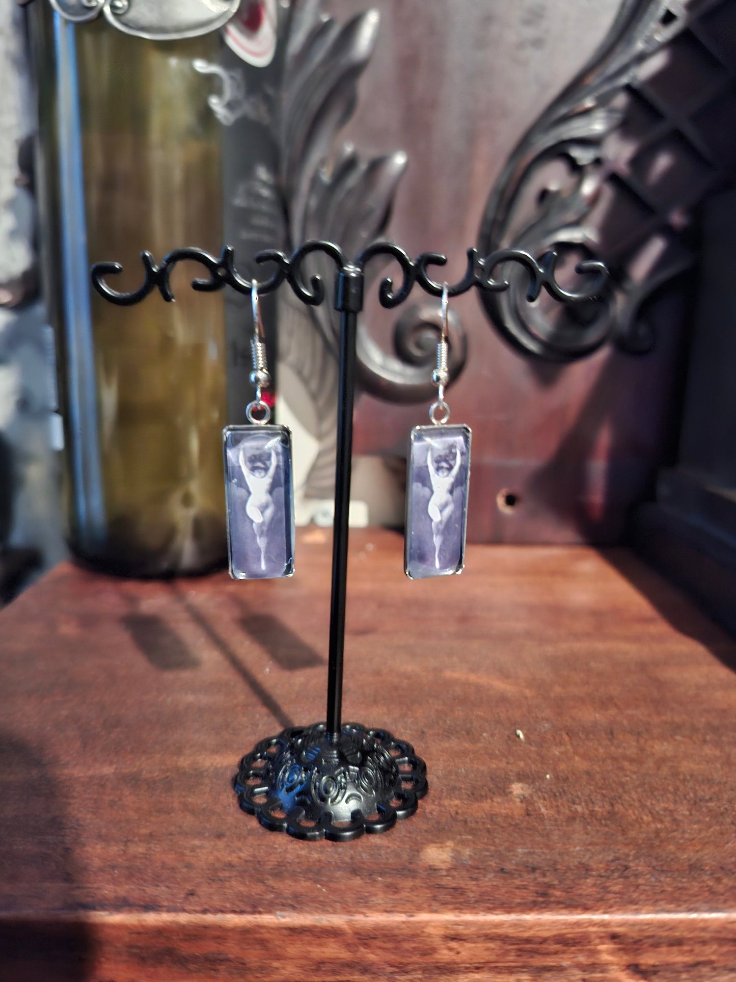 Goth Gothic Witchy Occult Succubus "Lilith" Inspired Stainless Steel rectangle image earrings