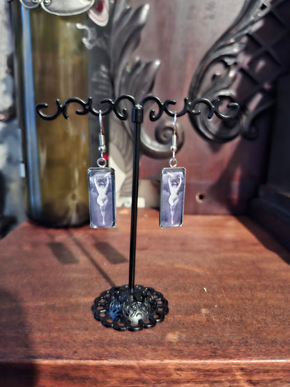 Goth Gothic Witchy Occult Succubus "Lilith" Inspired Stainless Steel rectangle image earrings