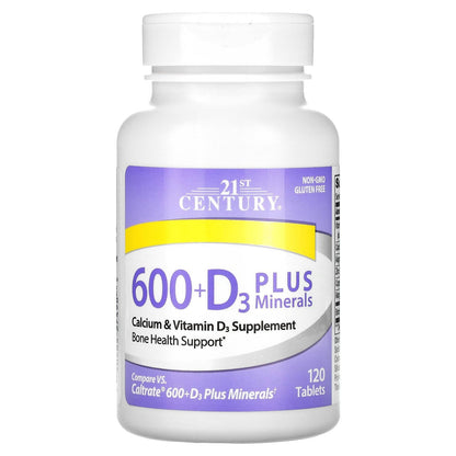21st Century Calcium 600+D Plus Minerals Caplets – 120 Count (27498)