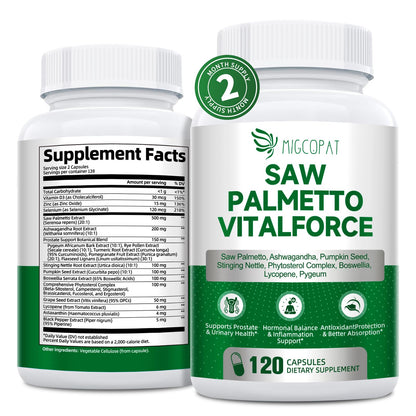 23-in-1 Saw Palmetto for Men – 10,000 mg per Serving Prostate Health Supplement with Ashwagandha, Pumpkin Seed, Stinging Nettle – 120 Caps