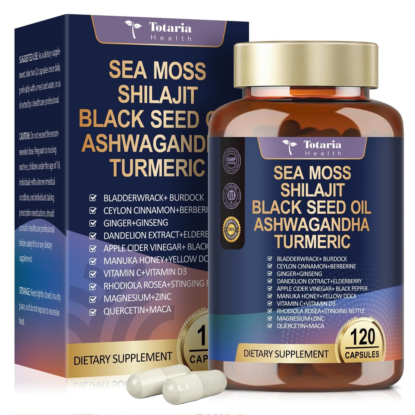25-in-1 Sea Moss Capsules with Black Seed Oil, Ashwagandha – 120 Vegan Caps